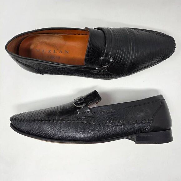 MEZLAN 1968 GENUINE LIZARD BLACK LEATHER STRAP BIT LOAFER MENS 10 M 6987 - Picture 1 of 9